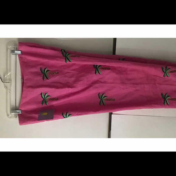 New CJ Laing Pink Linen Pants with Palm Trees Pink size 14 Cruise Summer - Picture 6 of 16